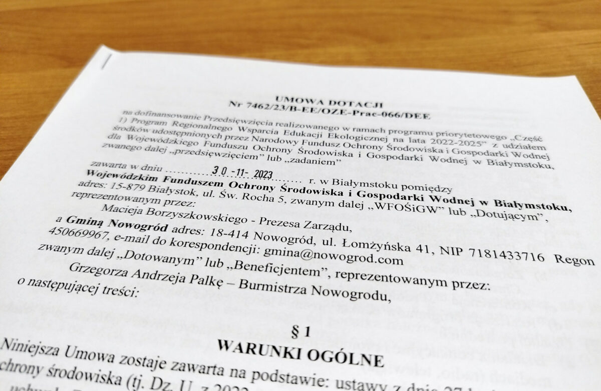 Nowogród otrzymuje wsparcie Wojewódzkiego Funduszu Ochrony Środowiska i Gospodarki Wodnej